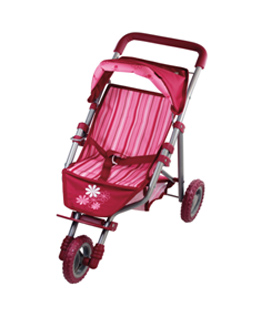 Nukukäru 3-rattaline bordoo-triibud-lilled