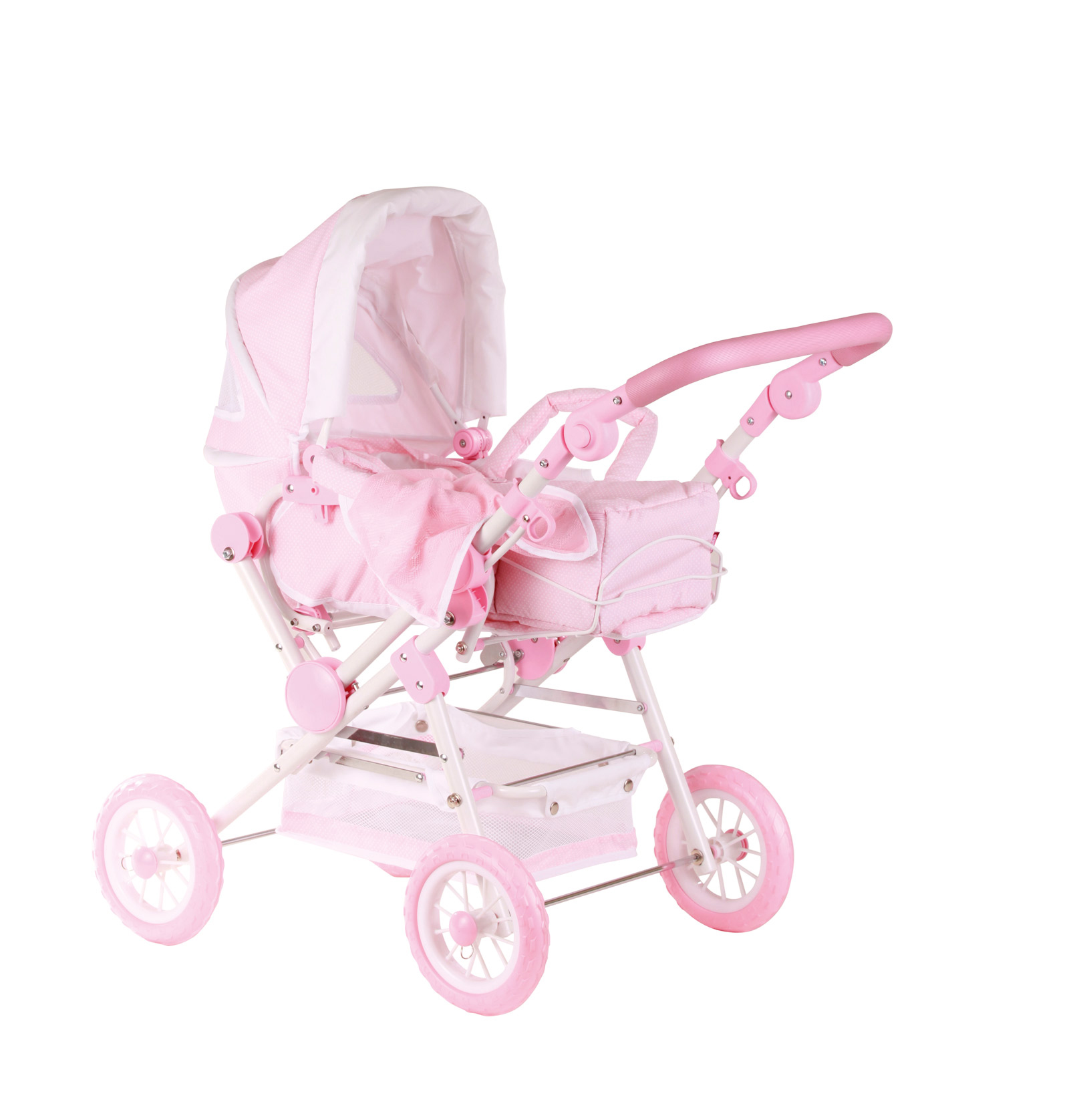 Nukuvanker-käru 4-rattaline roosa-valge