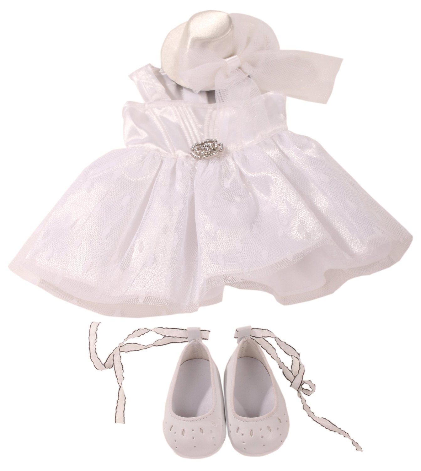 Pidulik komplekt whiteness - kleit, kübar, kingad 45-50 cm