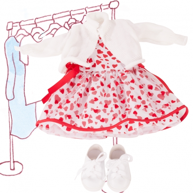 kleit südametega, kootud jakk ja tennised 45-50 cm